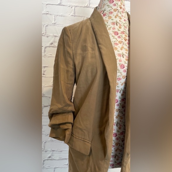 ZARA woman’s Stylish Tan open front oversized Collared Blazer - Size Small - Picture 4 of 6